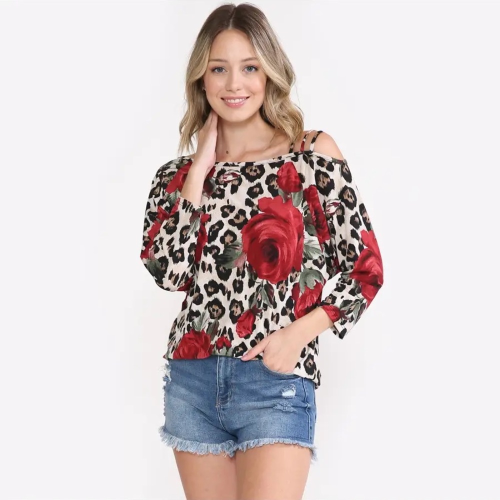 NWOT Now N Forever Leopard/Rose Blouse